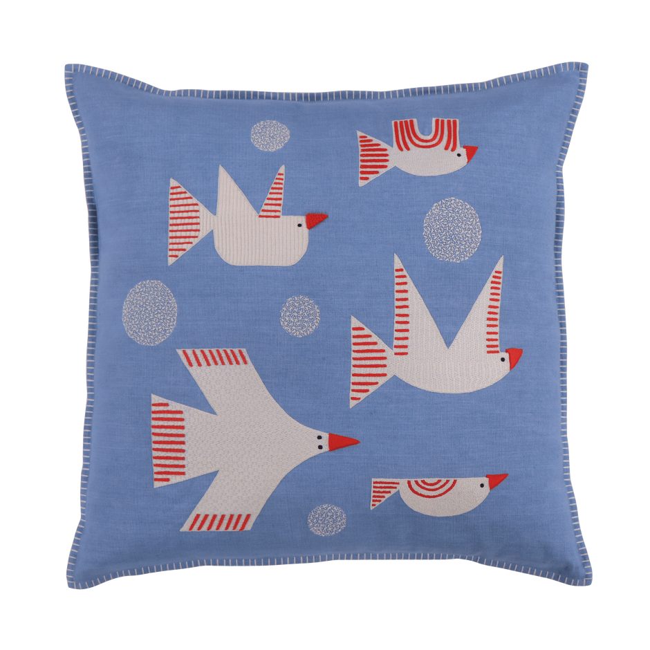 Hand Embroidered Birds Pillow Cover | In Flight