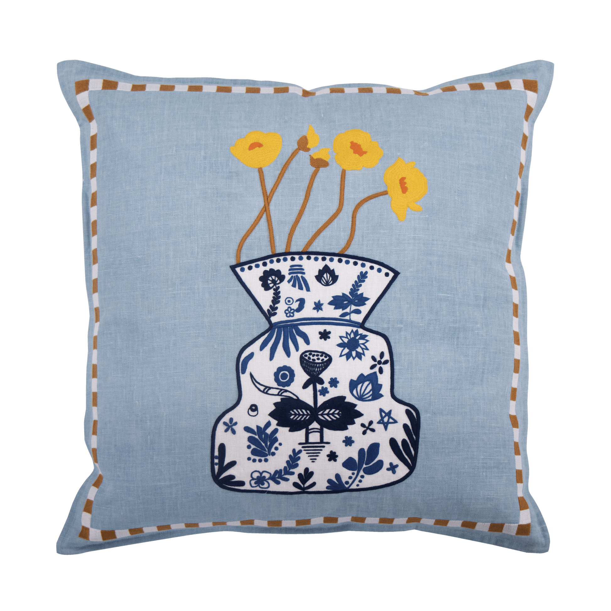 Hand Embroidered Still Life Pillow Cover | Porcelain-1