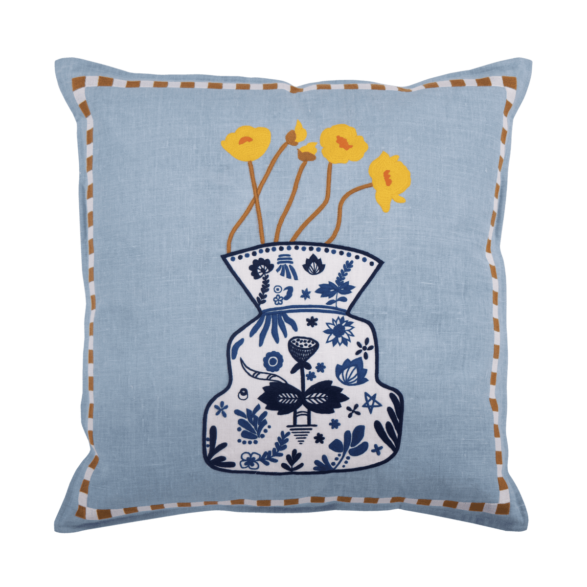 Hand Embroidered Still Life Pillow Cover | Porcelain - Aware House - Neem Crafts -