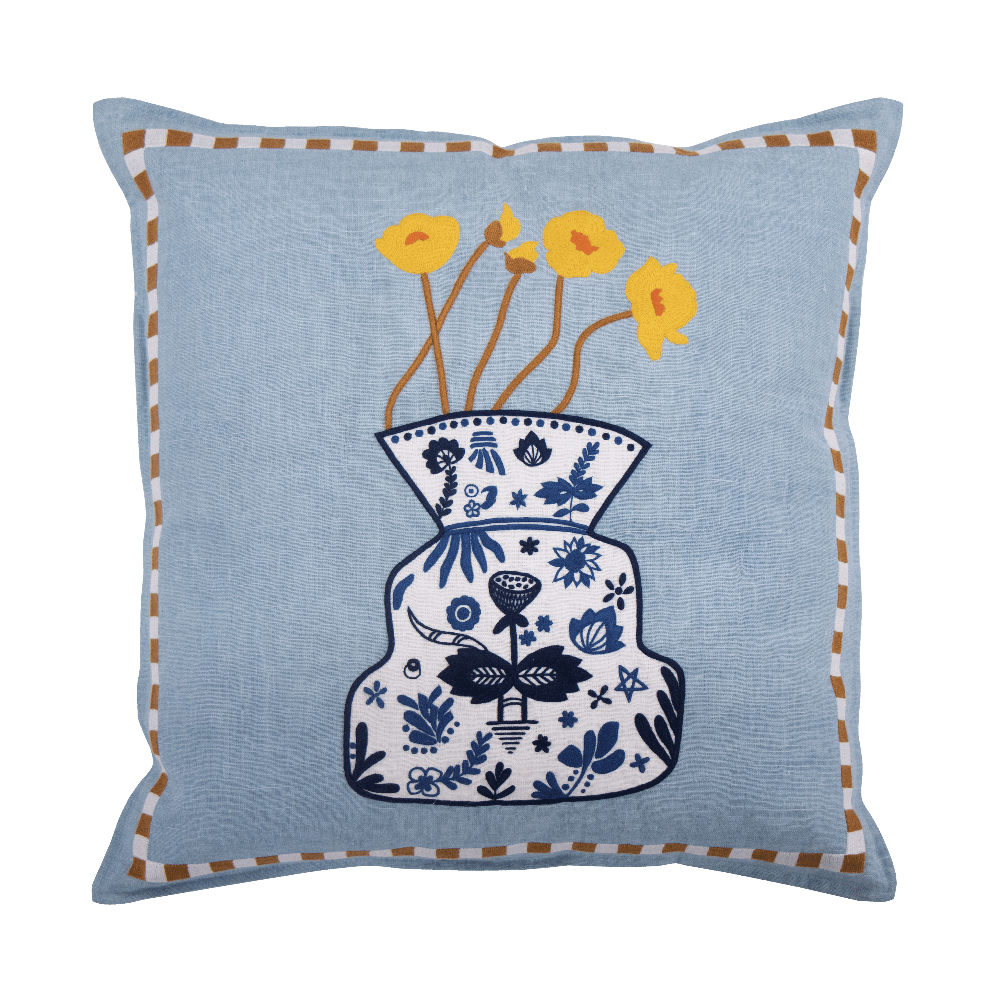 Hand Embroidered Still Life Pillow Cover | Porcelain