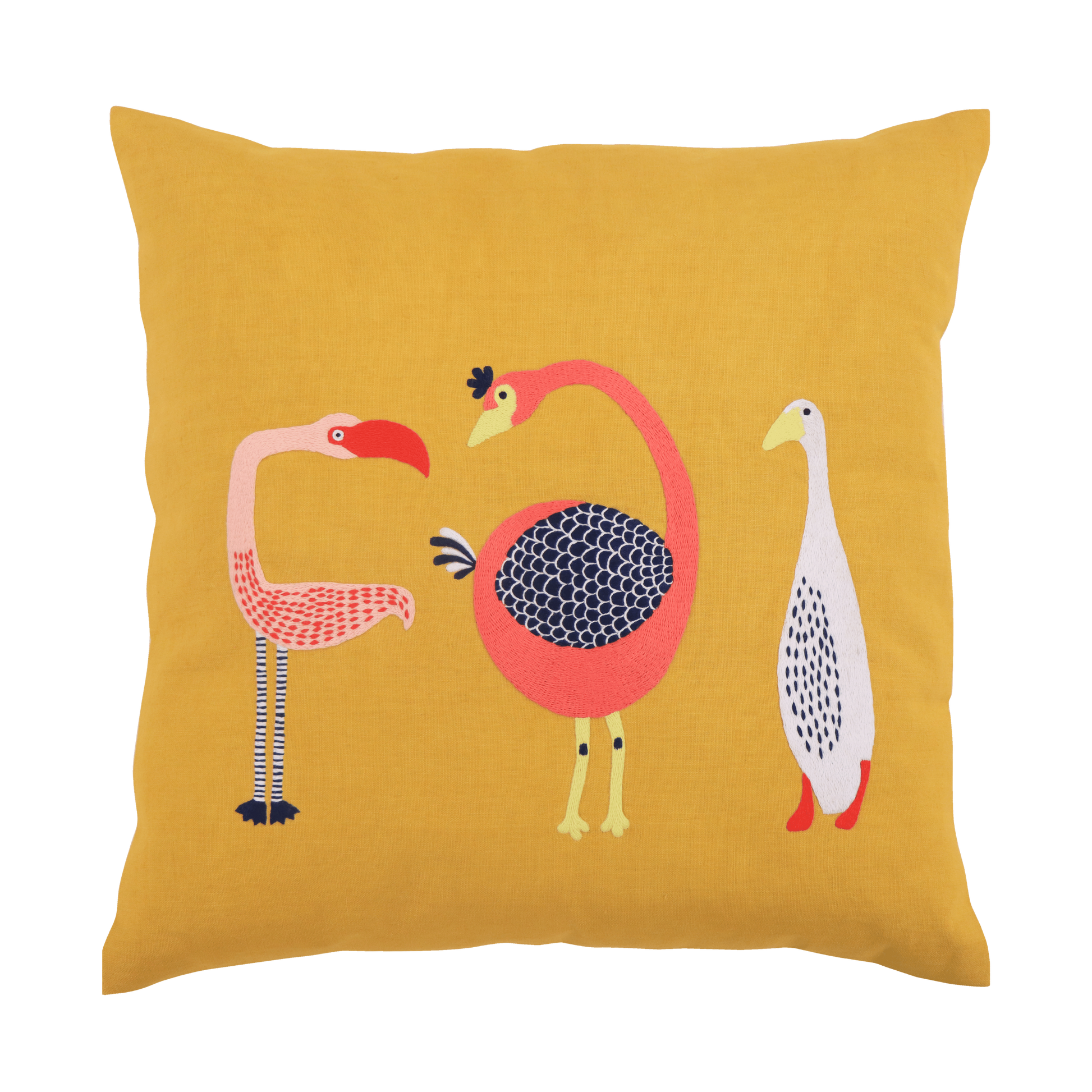 Hand Embroidered Birds Pillow Cover | 20" x 20"-1
