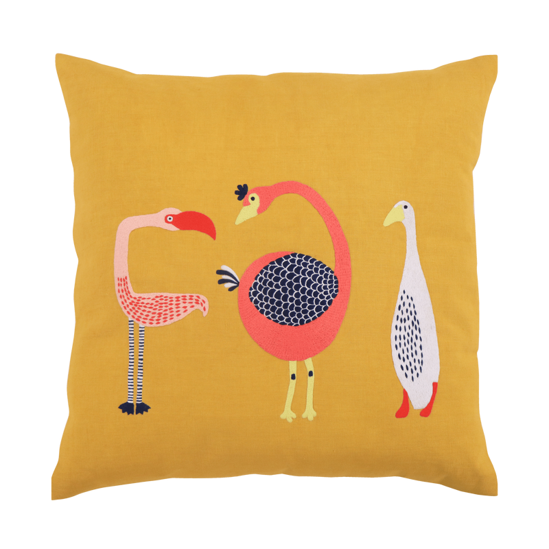 Hand Embroidered Birds Pillow Cover | 20" x 20"-zoom-