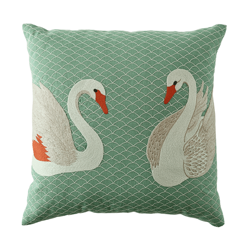 Hand Embroidered Birds Pillow Cover | Swans-zoom-