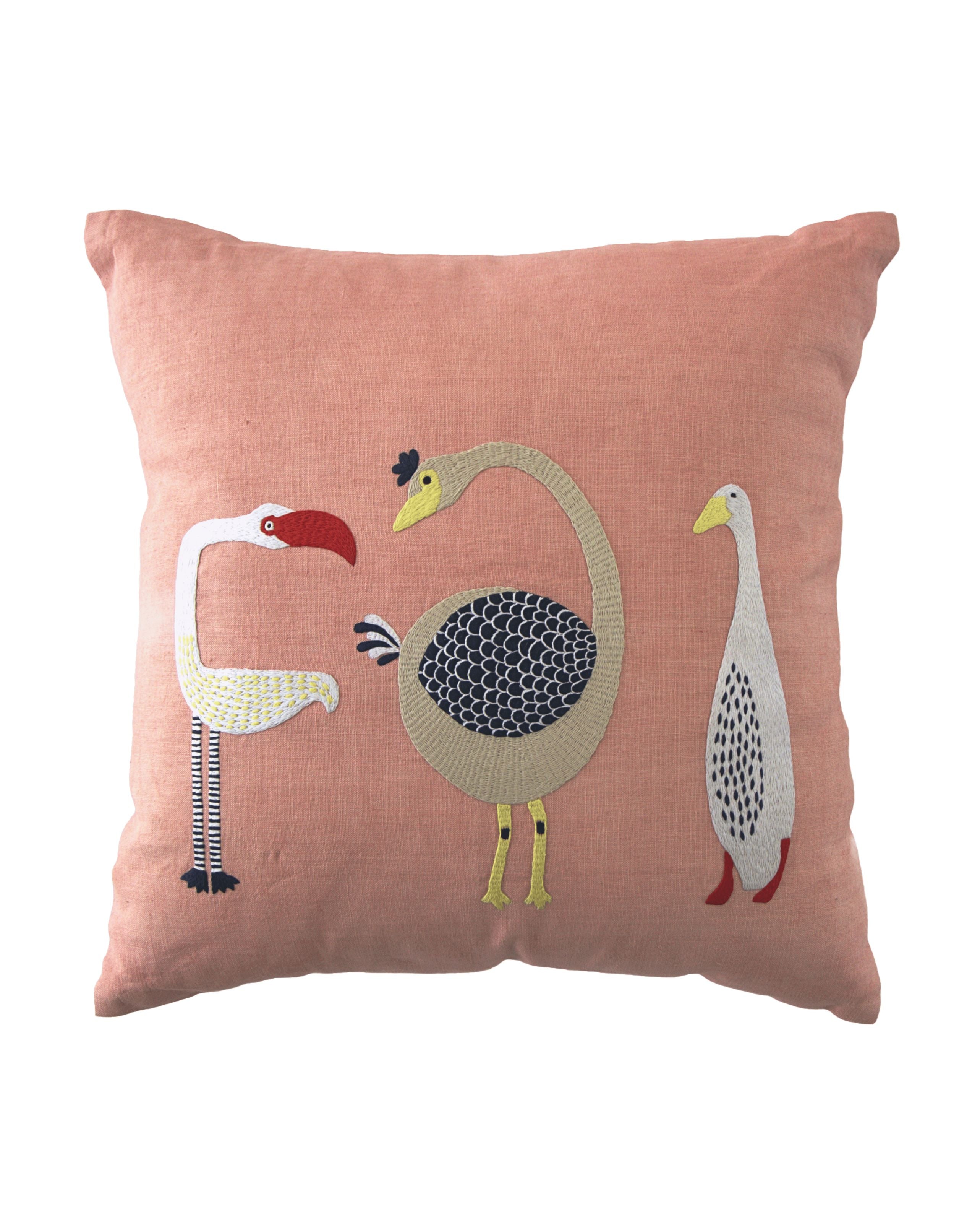 Hand Embroidered Birds Pillow Cover | 20" x 20"