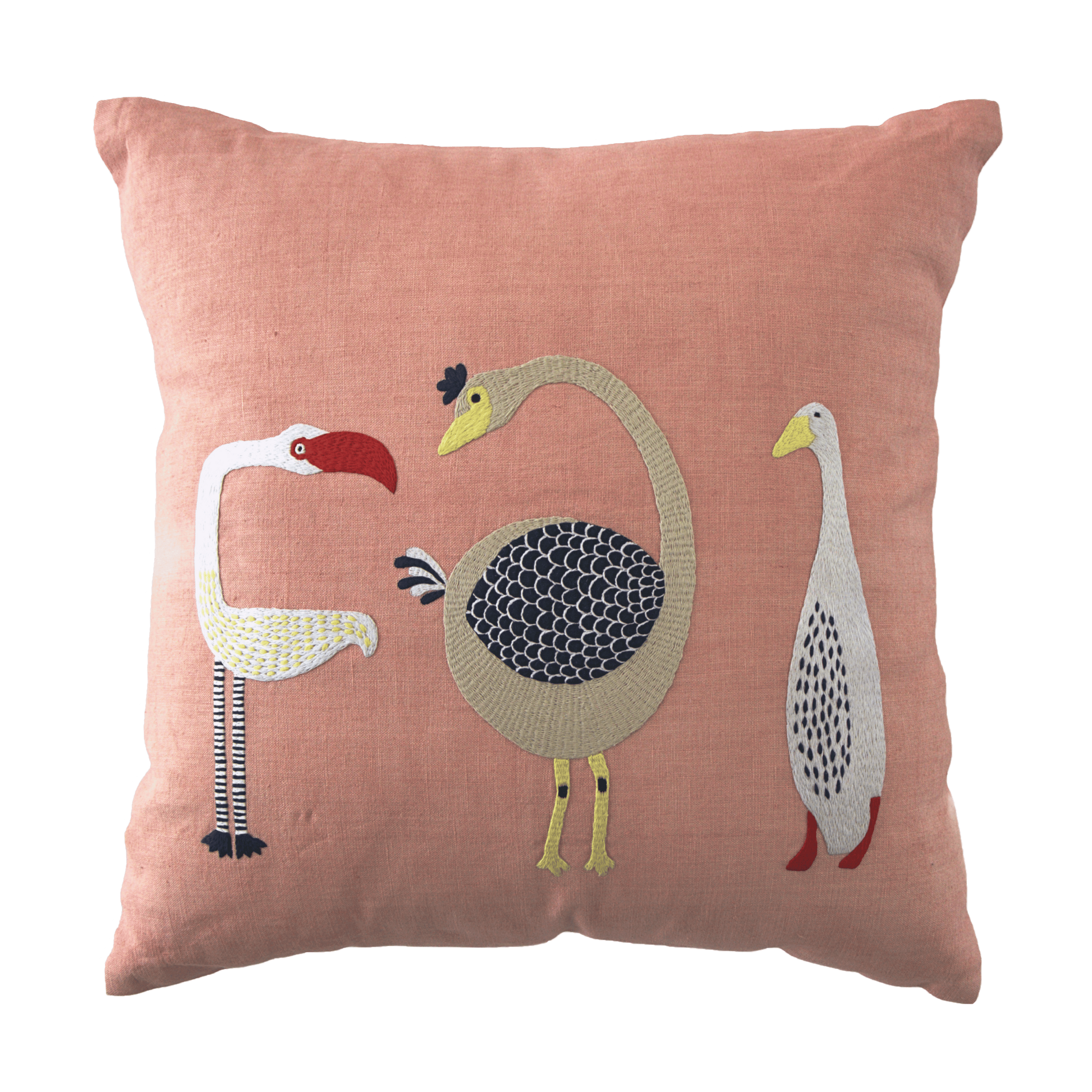 Hand Embroidered Birds Pillow Cover | 20" x 20"-1