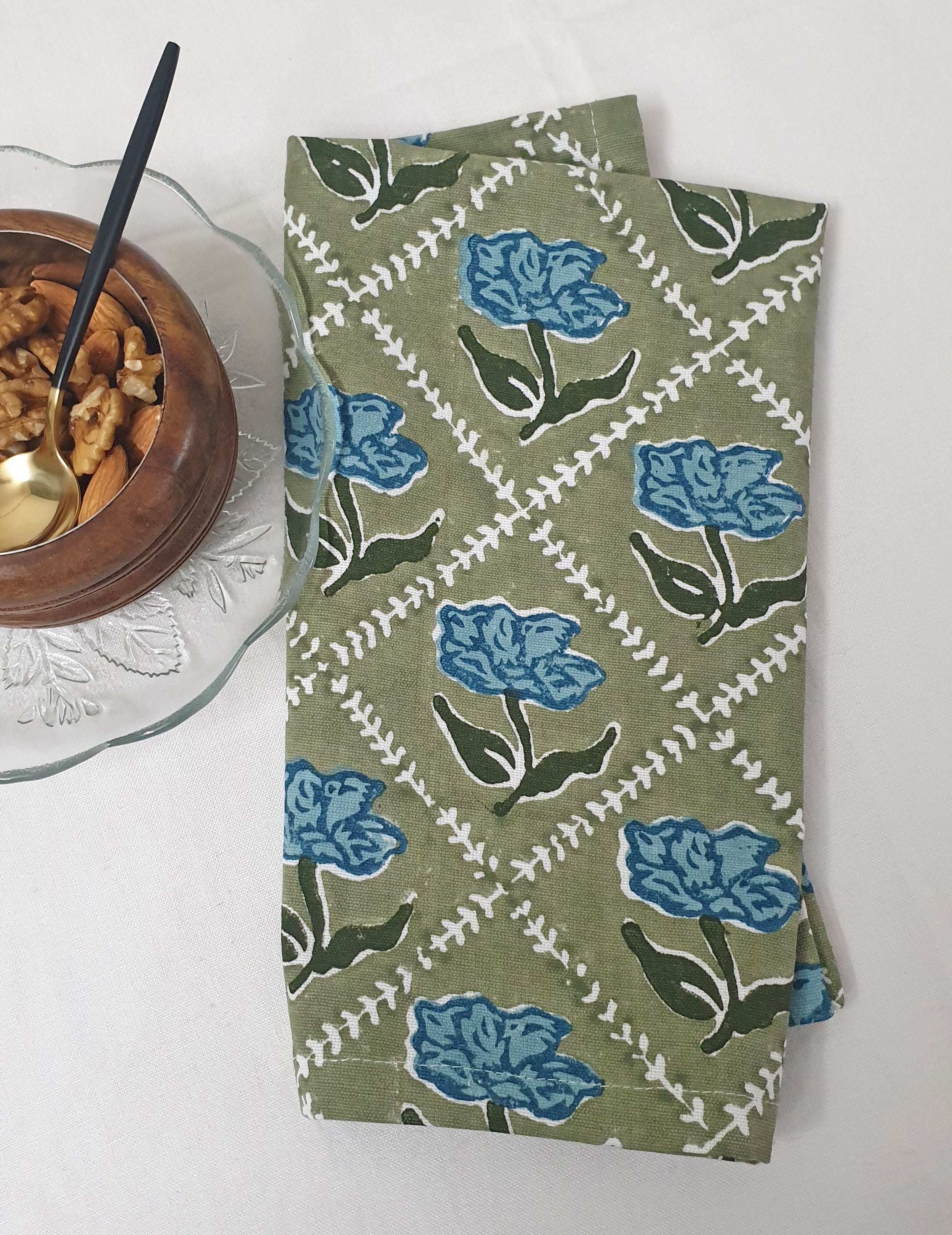 Noor Table Napkin – Olive & Blue (Set of 2)-zoom-3
