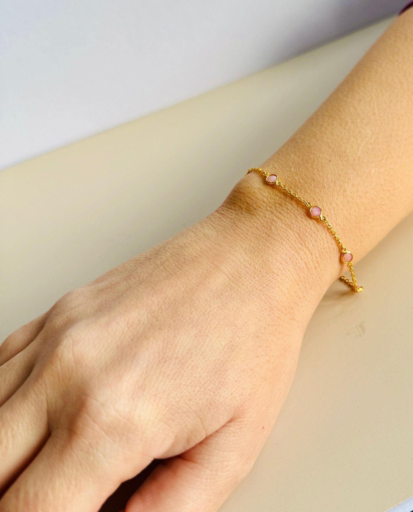 October Birthstone Pink Opal Bracelet | Sterling Silver & Gold Gemstone Jewelry - Aware House
