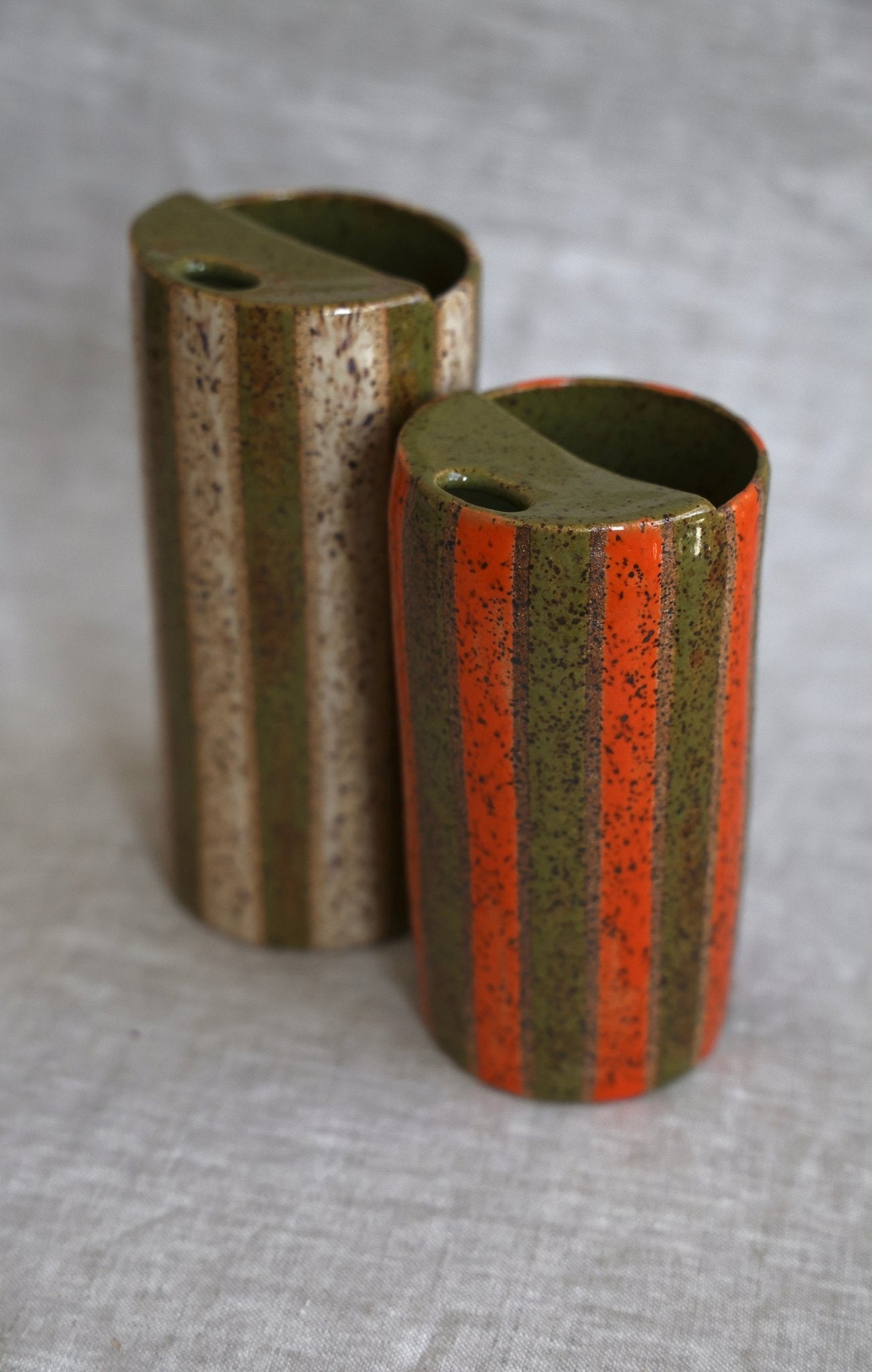 Striped Travel Mug | Olive & Neutral Stoneware - Aware House