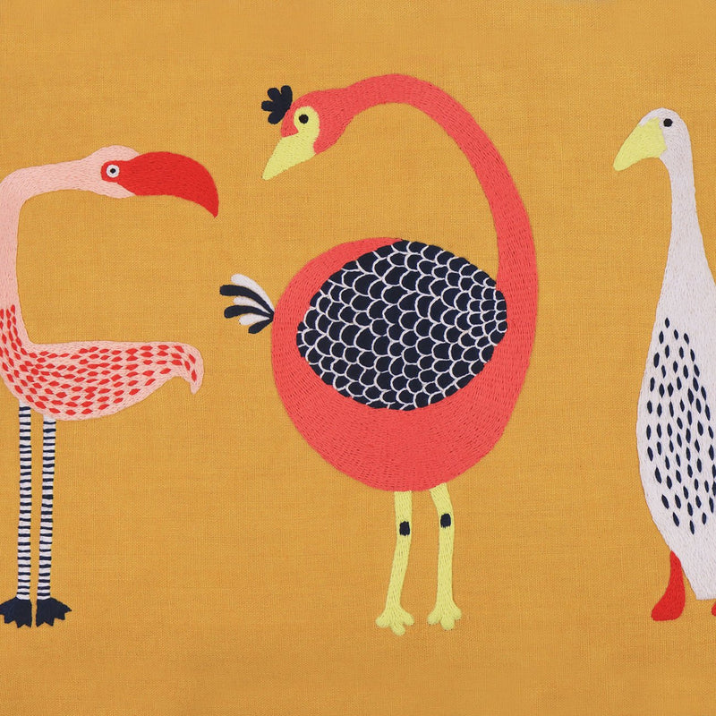 Hand Embroidered Birds Pillow Cover | 20" x 20"-zoom-