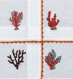 Hand Embroidered Coral Crest Cocktail Napkins | Set of 4 - Aware House
