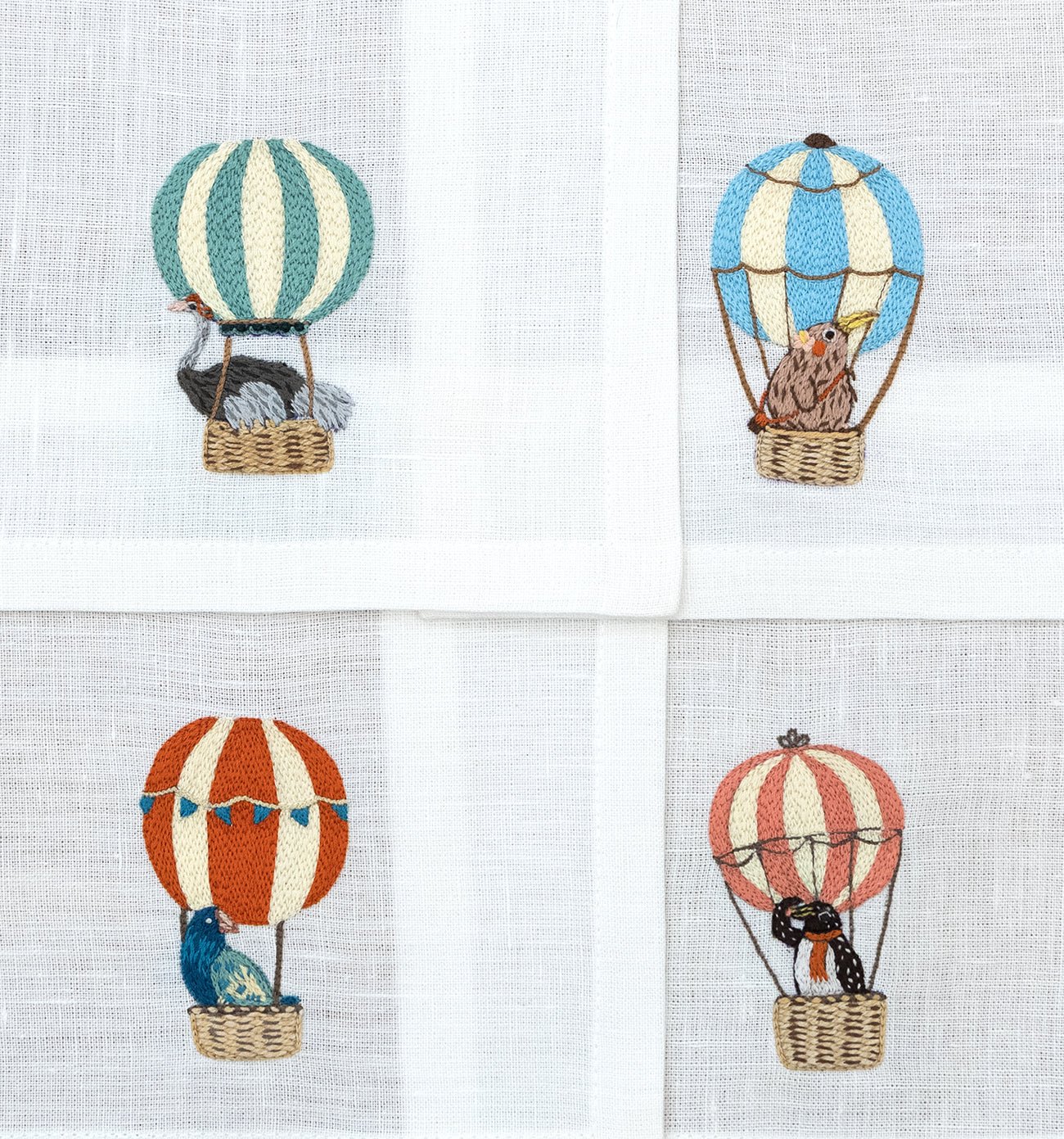 Hand Embroidered Balloon Safari Cocktail Napkins | Set of 4 - Aware House