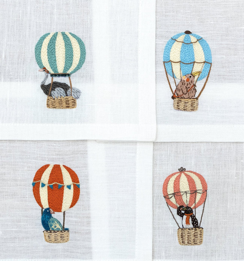 Hand Embroidered Balloon Safari Cocktail Napkins | Set of 4-zoom-
