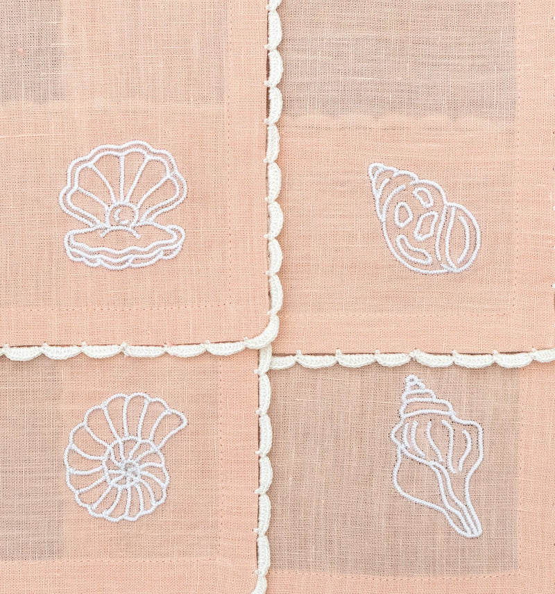 Hand Embroidered Marine Life Cocktail Napkins | Set of 4-zoom-