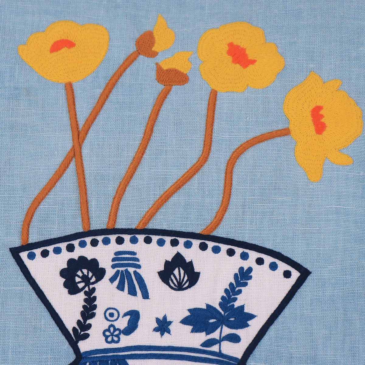 Hand Embroidered Still Life Pillow Cover | Porcelain-2
