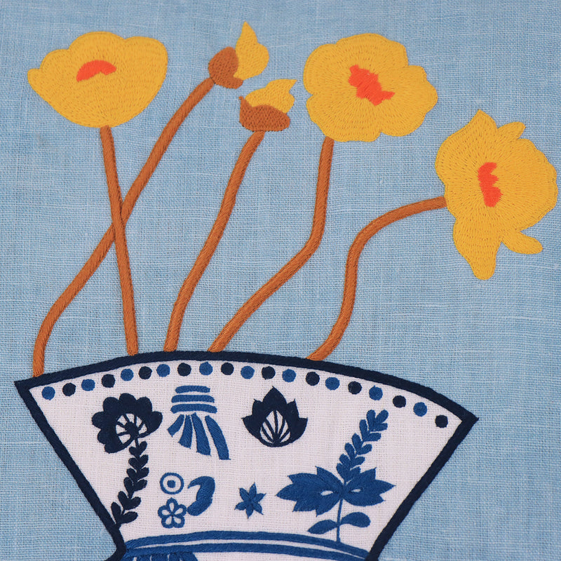 Hand Embroidered Still Life Pillow Cover | Porcelain-zoom-