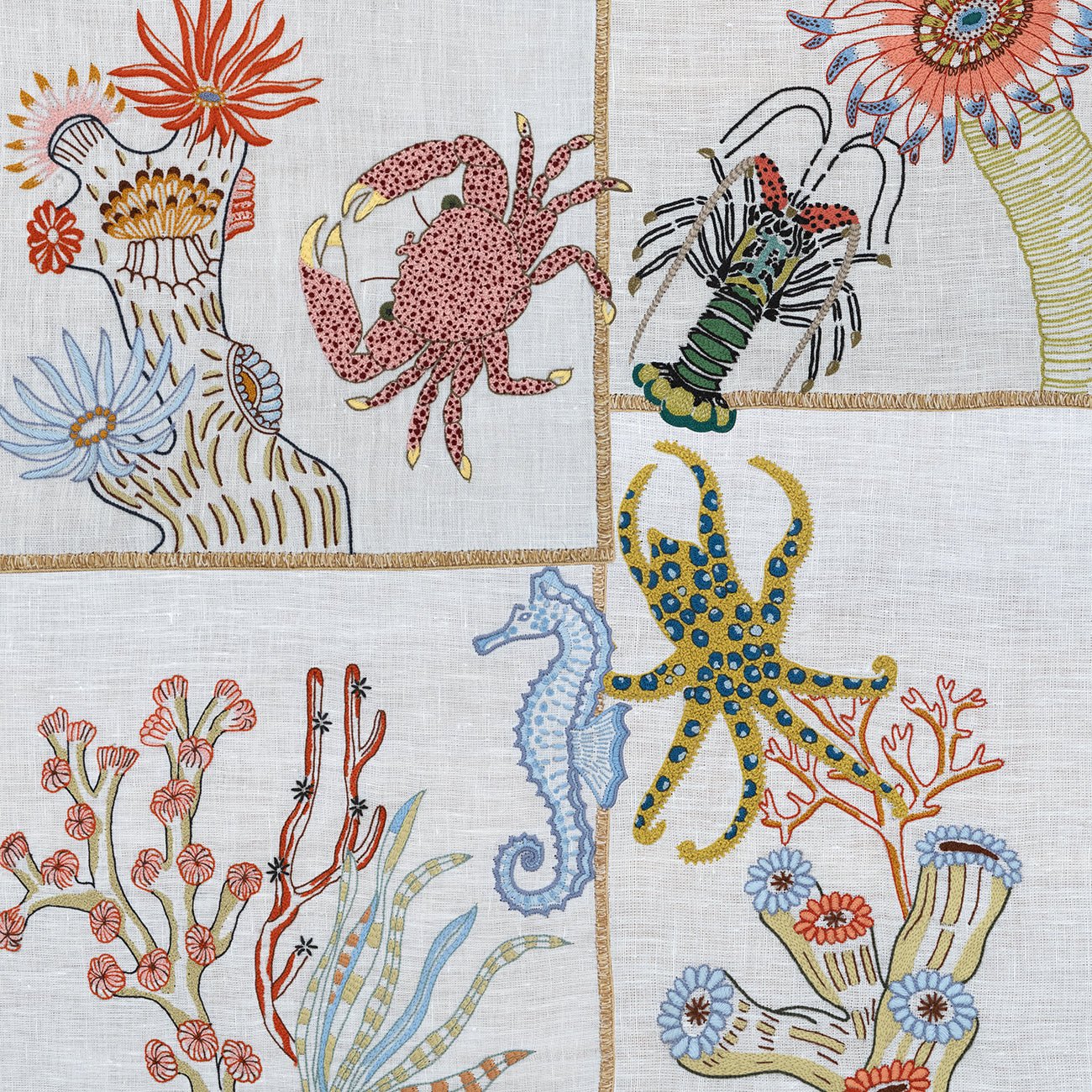 Hand Embroidered Marine Life Placemats | Set of 4 - Aware House