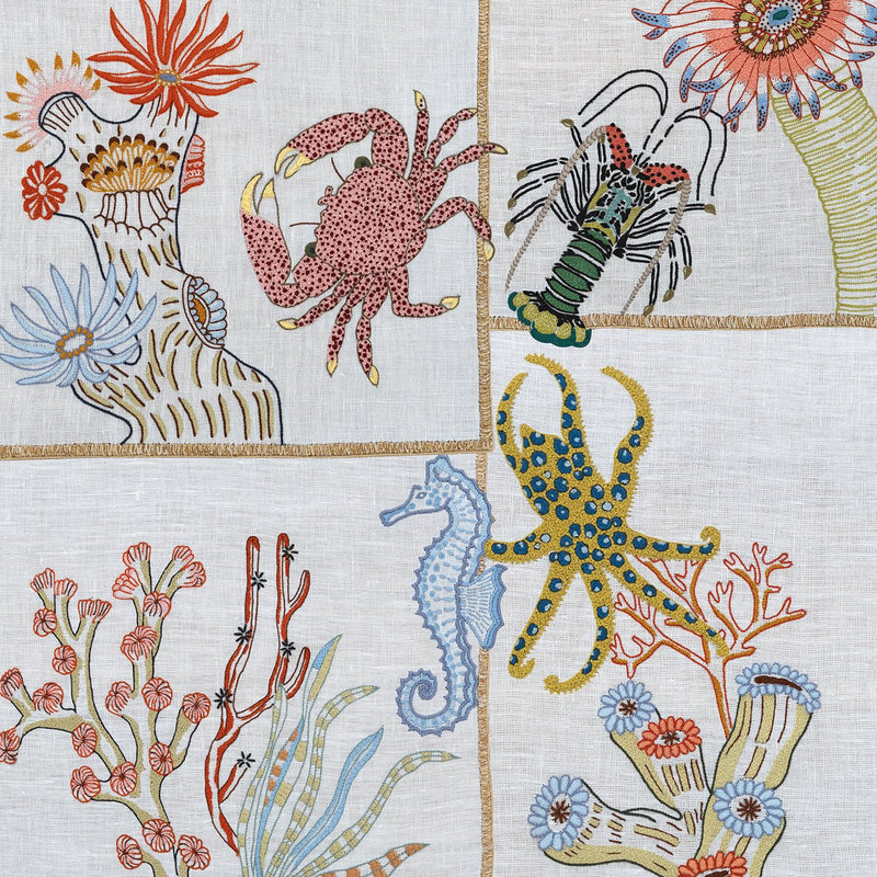 Hand Embroidered Marine Life Placemats | Set of 4-zoom-