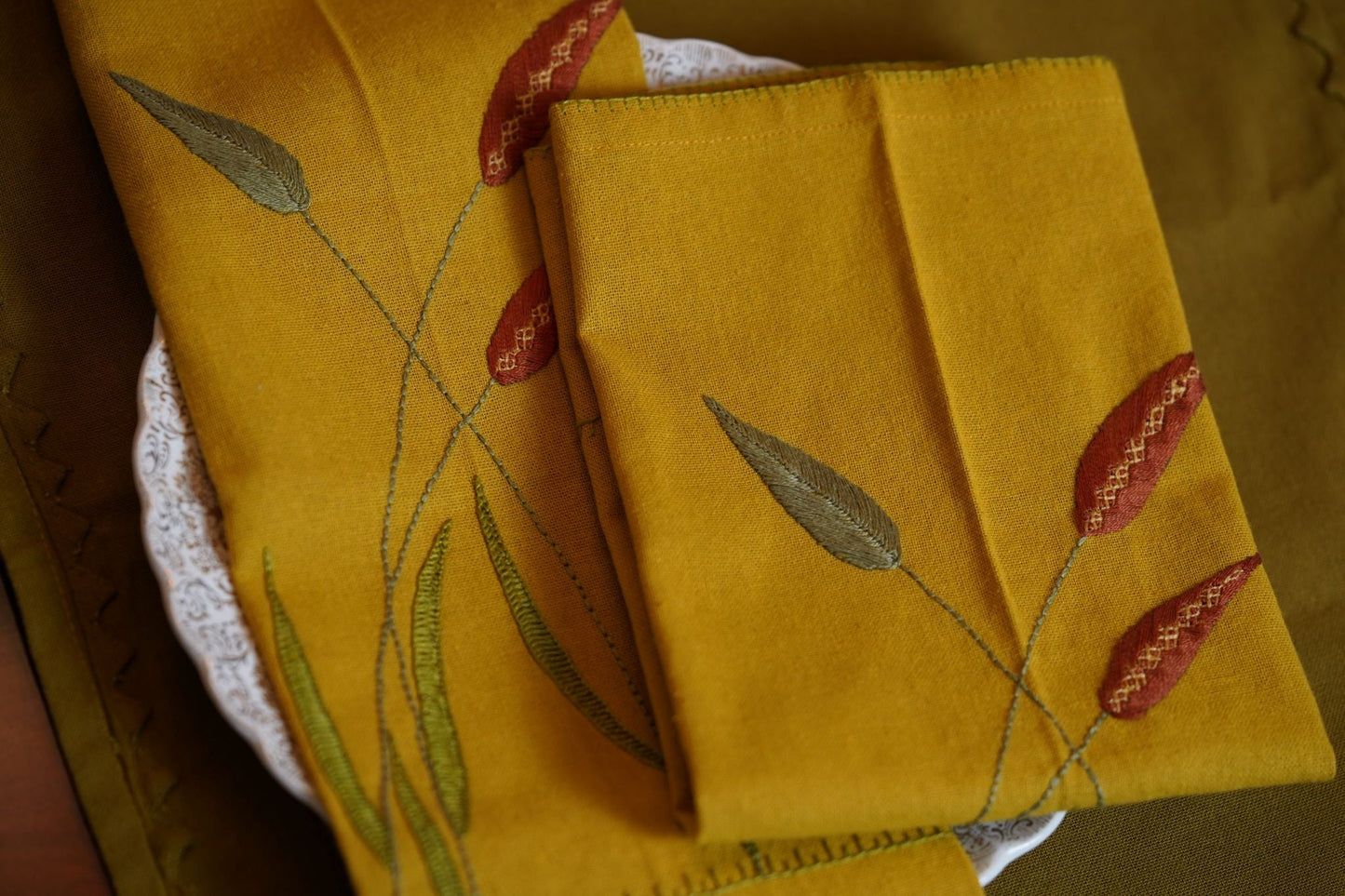 Botanical Threads Embroidered Napkins | Set of Two