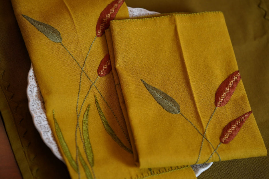 Botanical Threads Embroidered Napkins | Set of Two