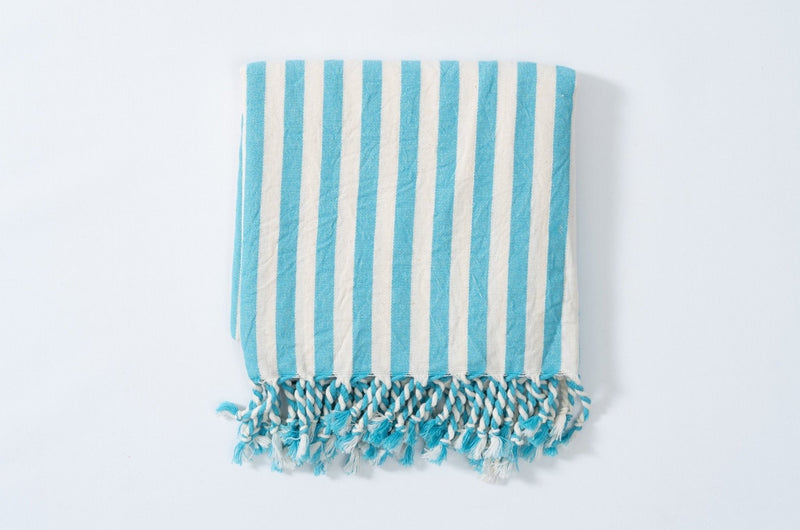 Girit Turquoise Cotton Linen Towel-zoom-