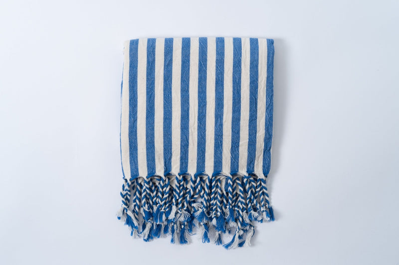 Girit Dark Blue Cotton Linen Towel-zoom-