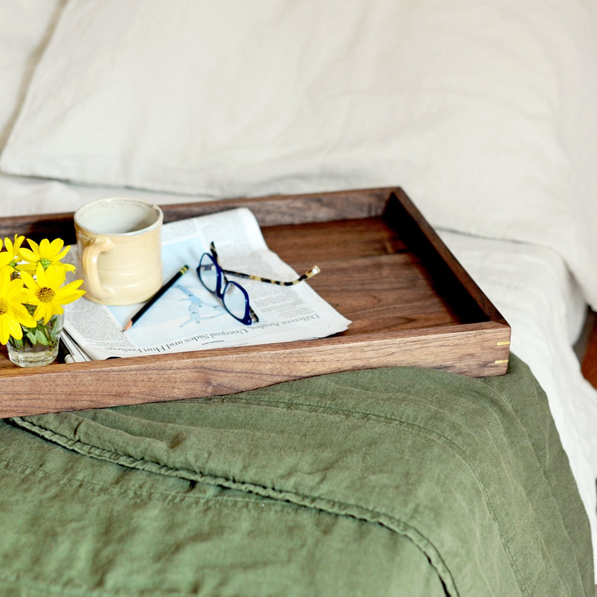 Modern Wooden Tray with Brass Details-1