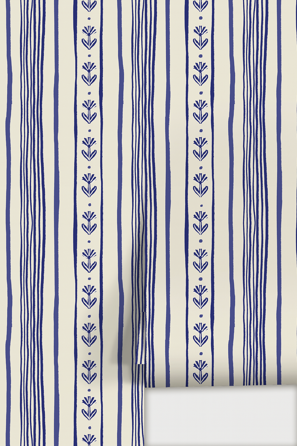 Daisy Chain Stripe Wallpaper, beige and blue-2