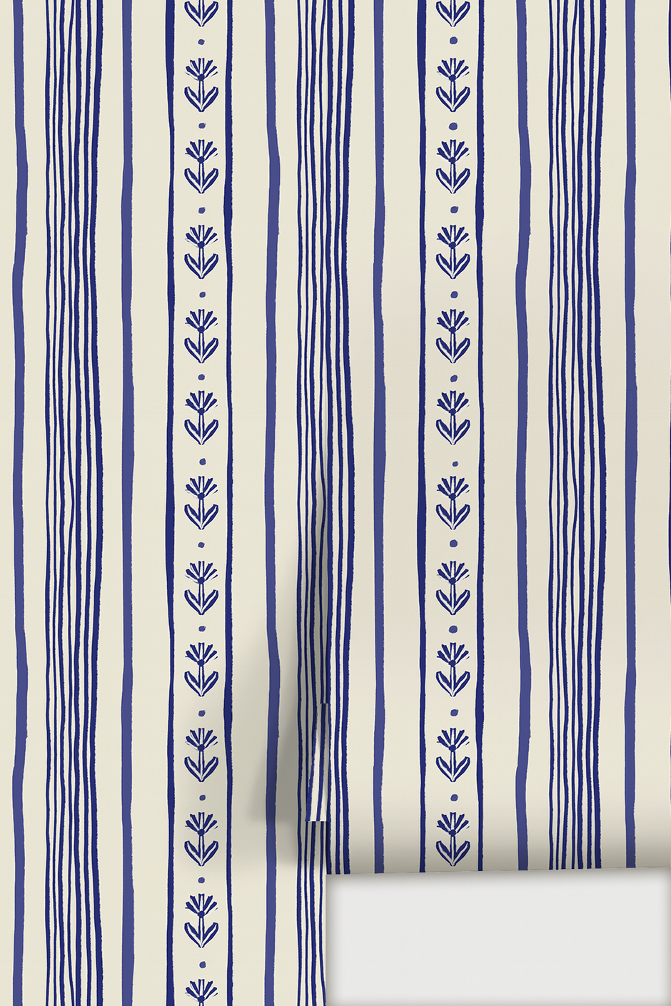 Daisy Chain Stripe Wallpaper, beige and blue