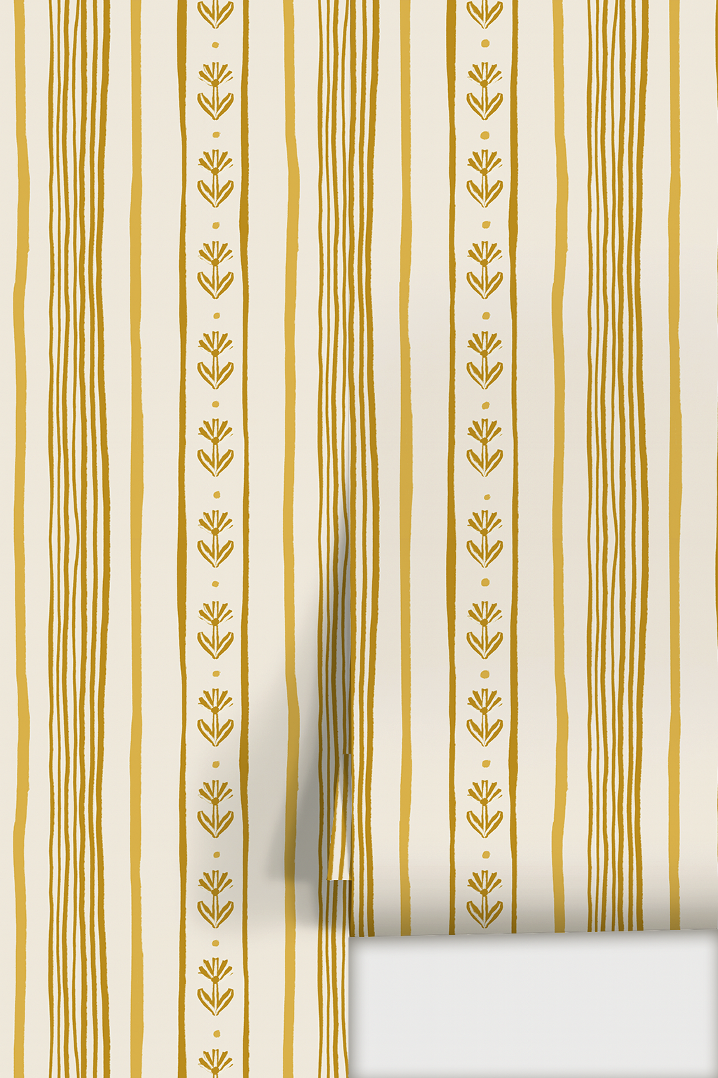 Daisy Chain Stripe Wallpaper, beige and yellow-zoom-2
