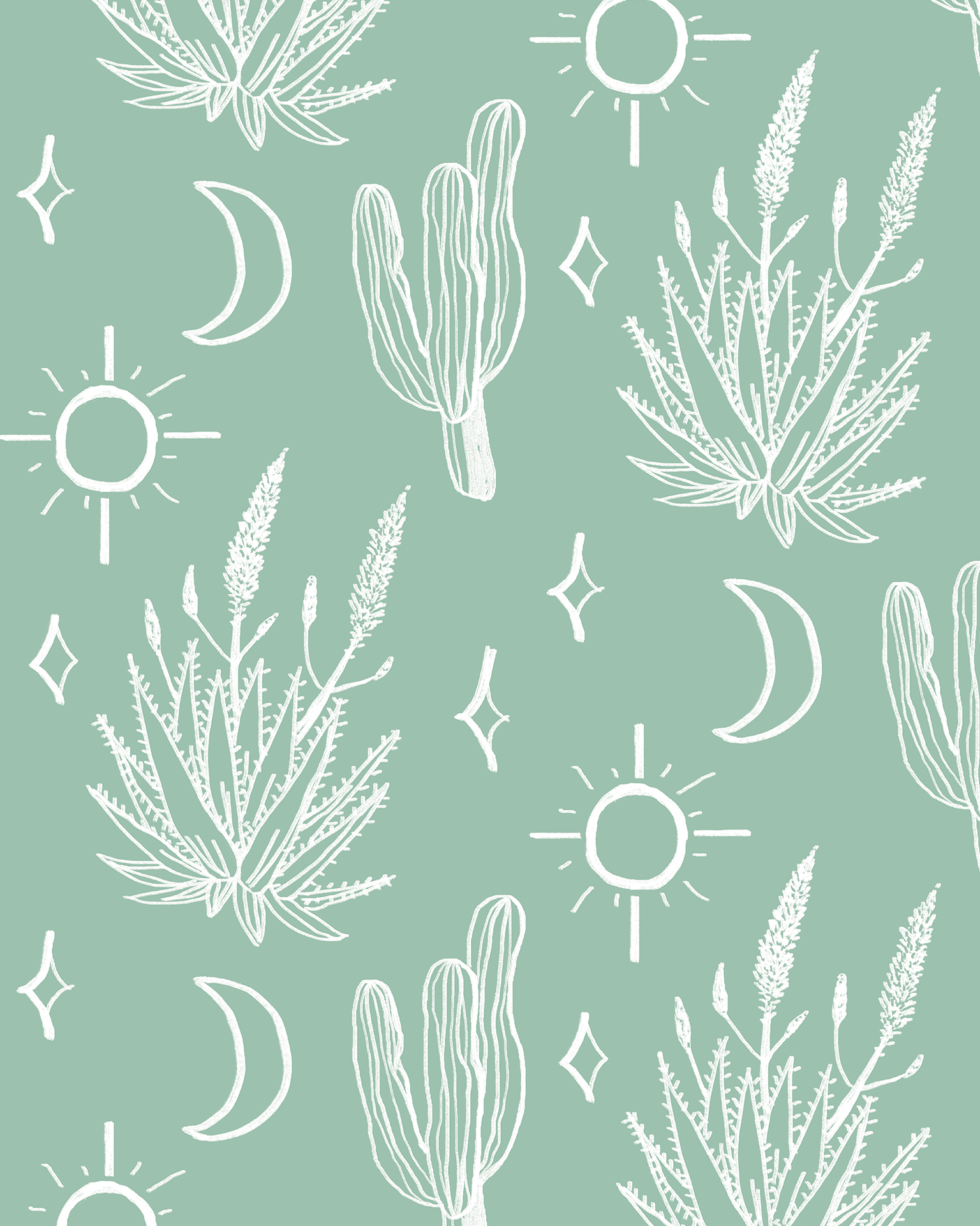 Desert Sky Wallpaper, large pattern, mint and white