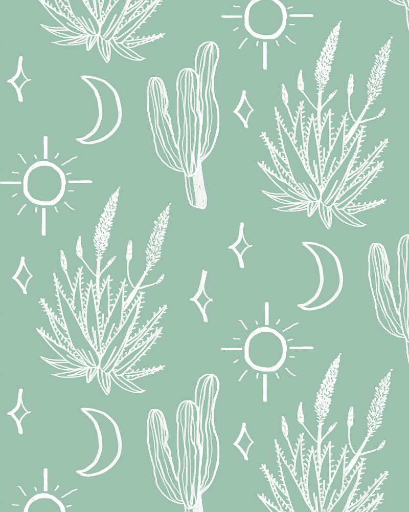 Desert Sky Wallpaper, large pattern, mint and white-zoom-