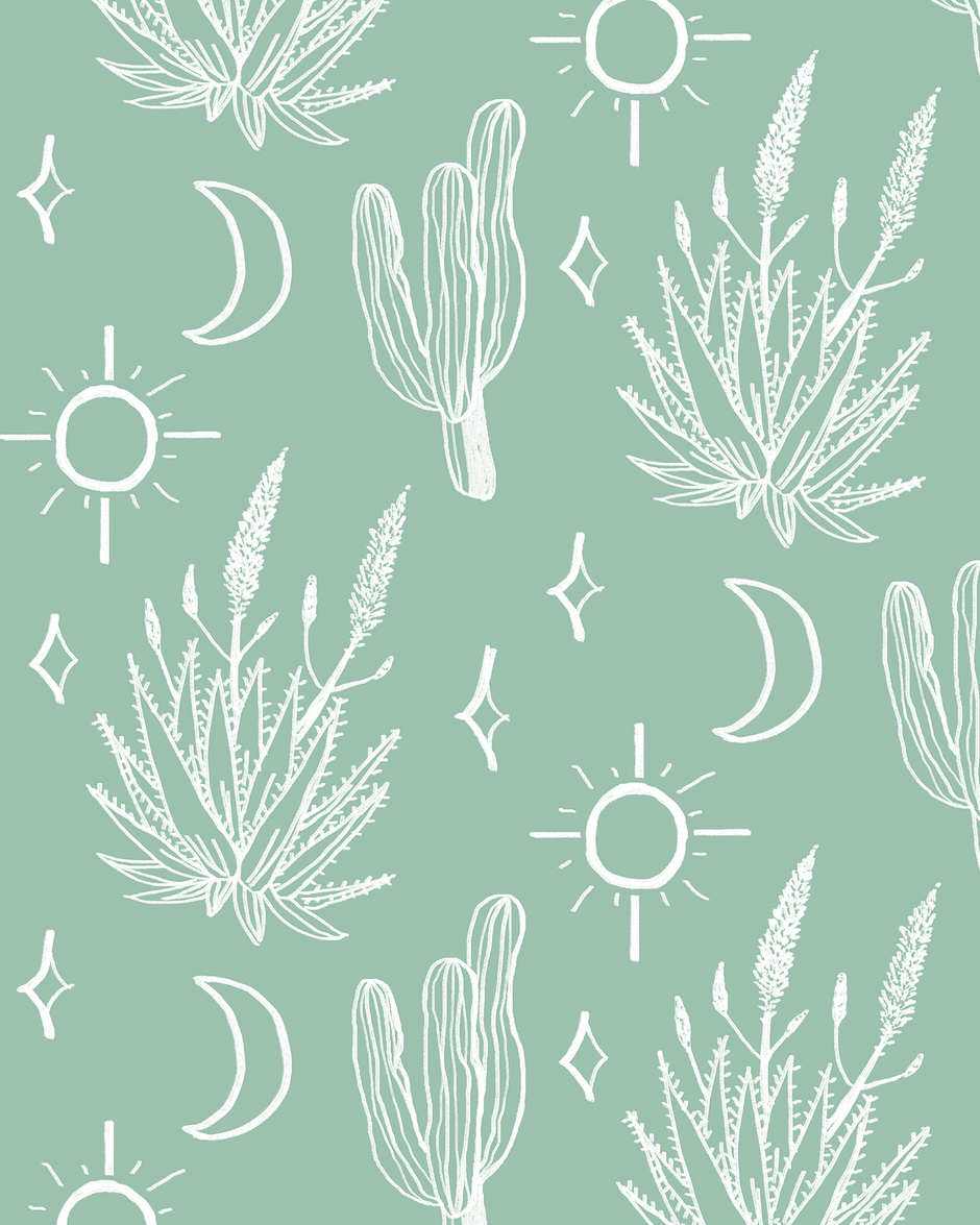 Desert Sky Wallpaper, large pattern, mint and white - Aware House - Samantha Santana Creative -