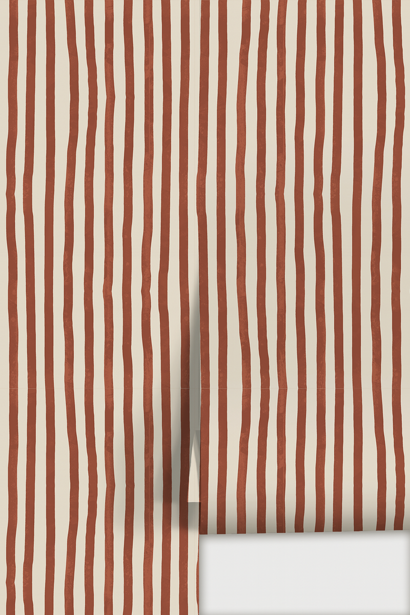Dolce Stripe Wallpaper, off-white and brick red-zoom-