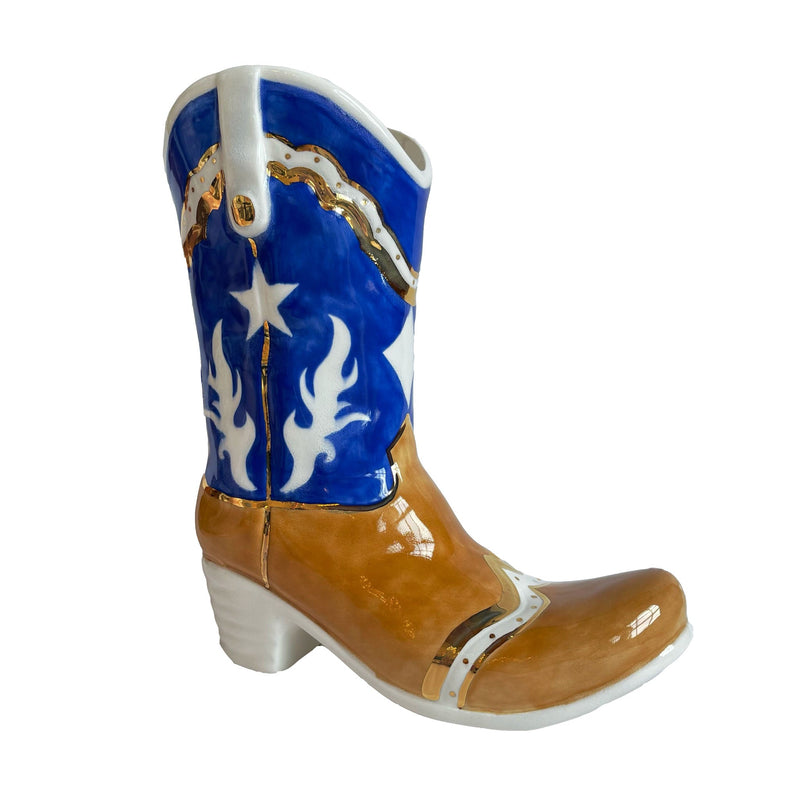 Two Tone Monogrammed Cowboy Boot Vase-zoom-