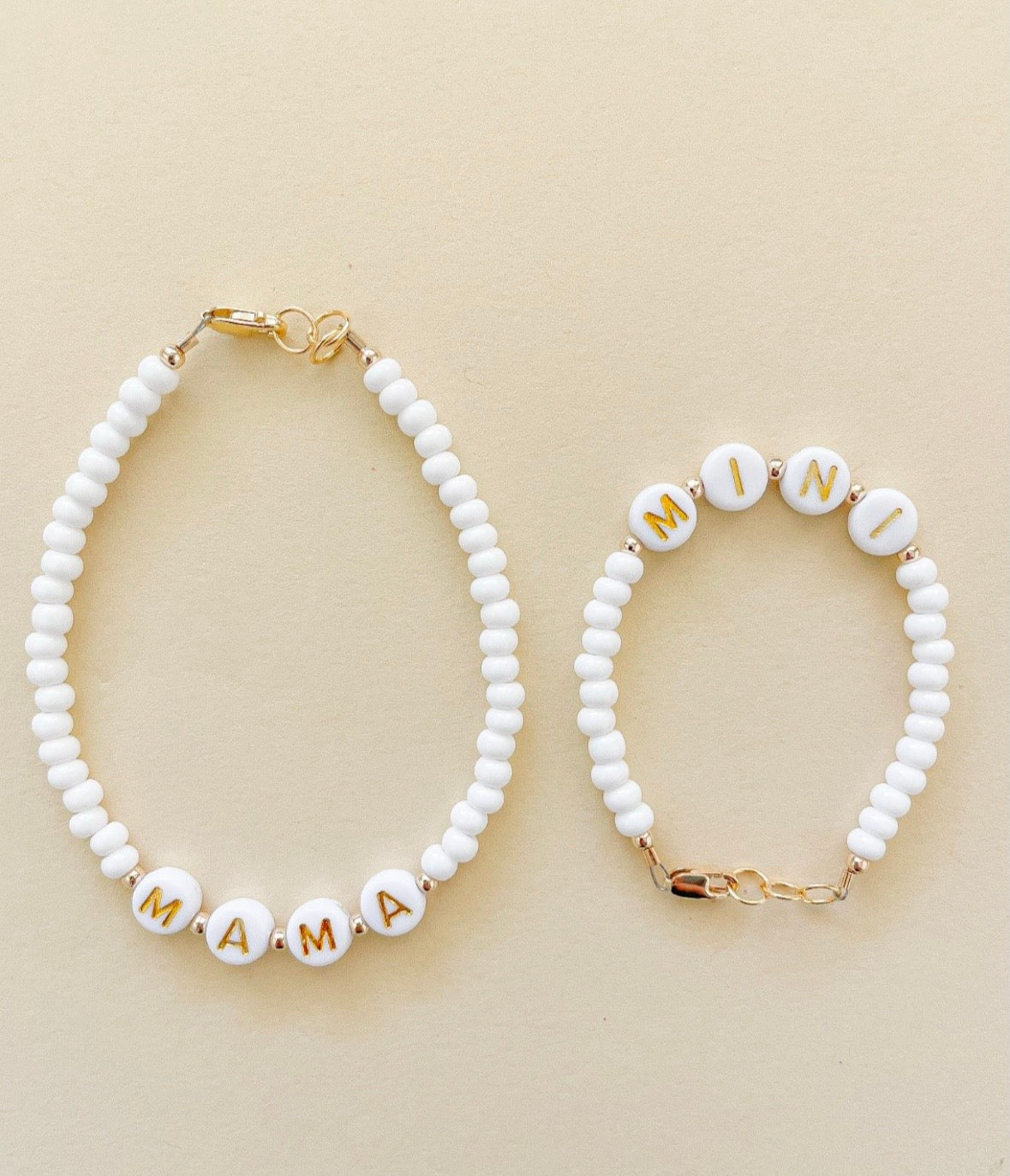 Mama and Mini White Name Bracelet Set | Personalized-zoom-1
