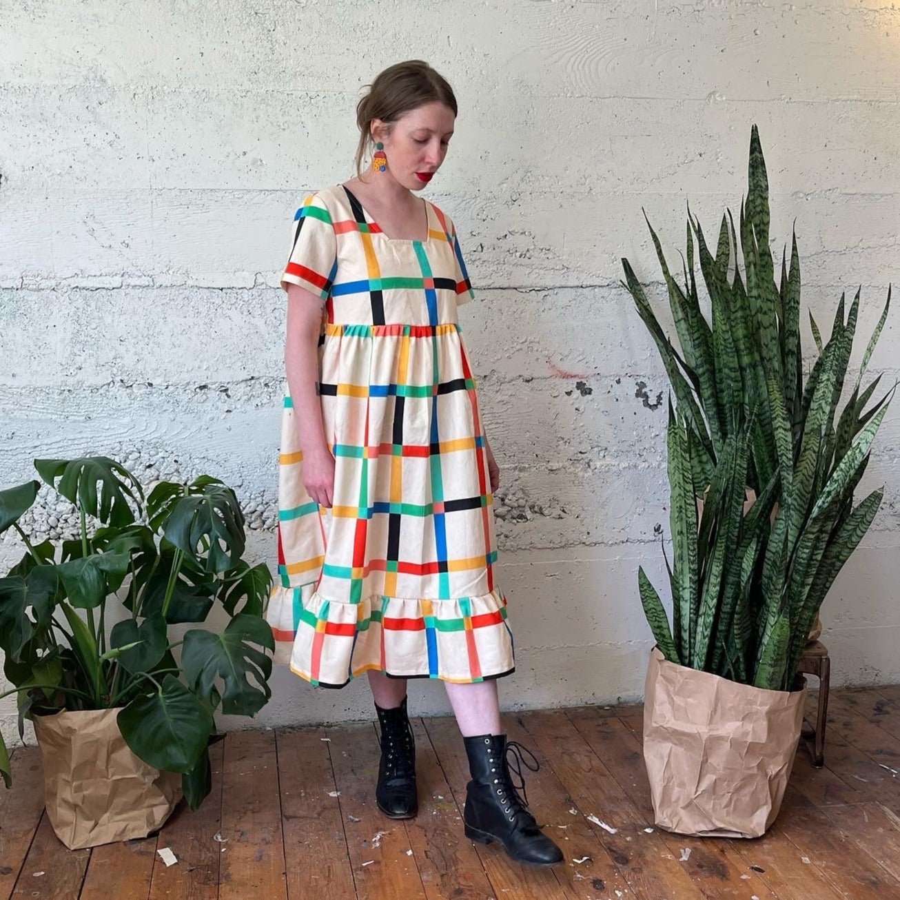 Billie Dress | Chunky Windowpane Cream - Aware House