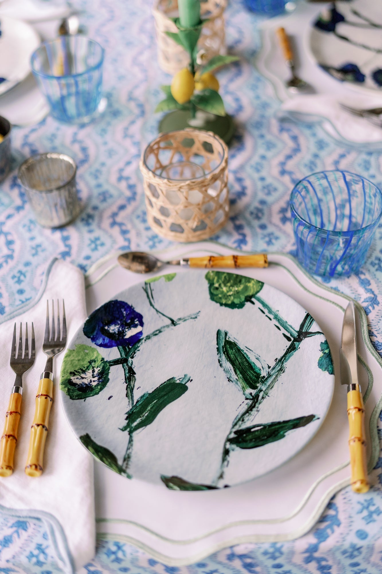 Blue and Teal Posey China Plate Set-zoom-6