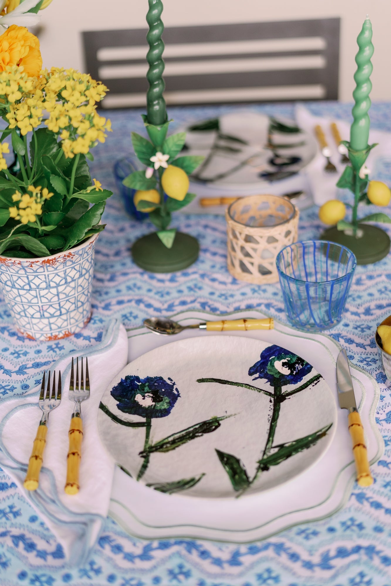 Blue and Teal Posey China Plate Set-zoom-7