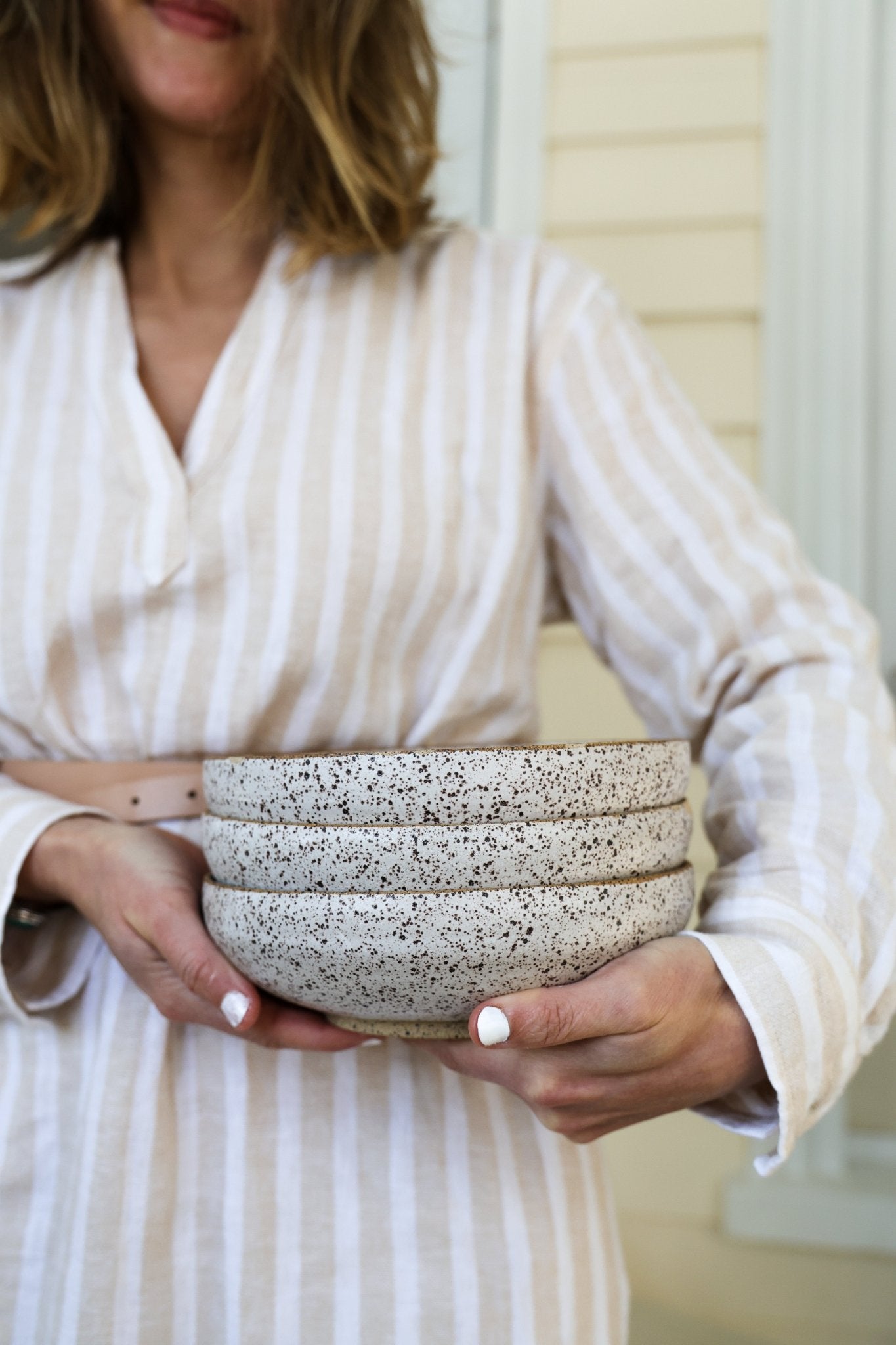 Speckled Pasta Bowl | Matte White Ceramic - Aware House - Ellie Begin -