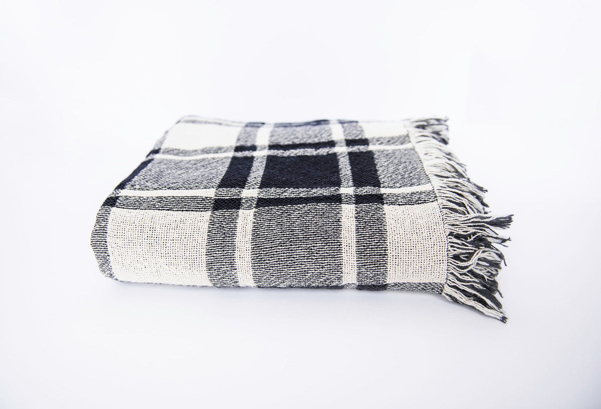 Ellis Black and White Plaid Jacquard Woven Throw Blanket-4
