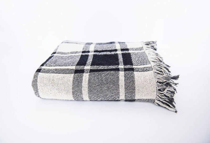 Ellis Black and White Plaid Jacquard Woven Throw Blanket-zoom-