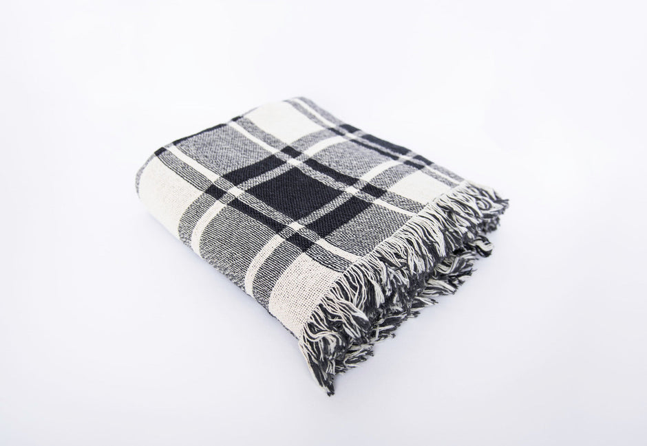 Ellis Black and White Plaid Jacquard Woven Throw Blanket