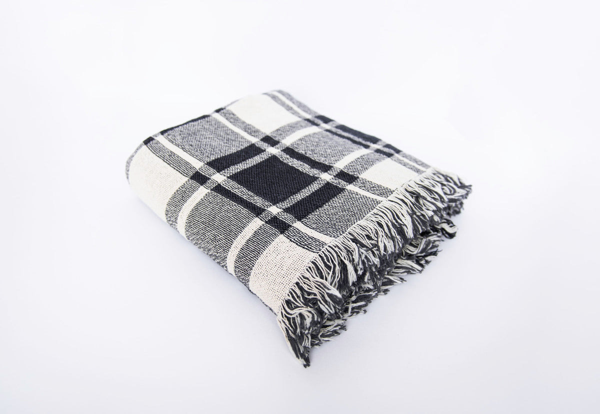 Ellis Black and White Plaid Jacquard Woven Throw Blanket-3