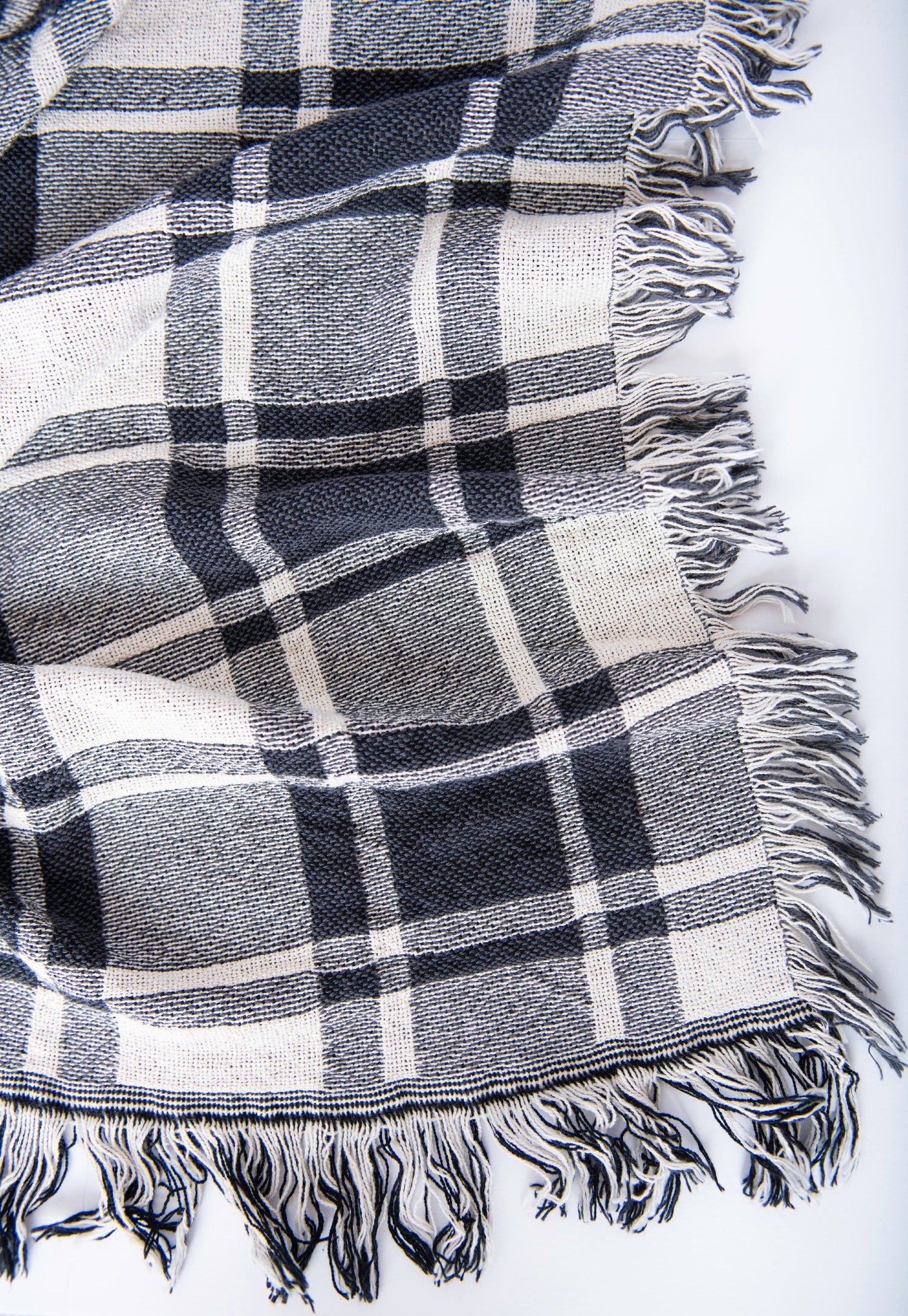 Ellis Black and White Plaid Jacquard Woven Throw Blanket