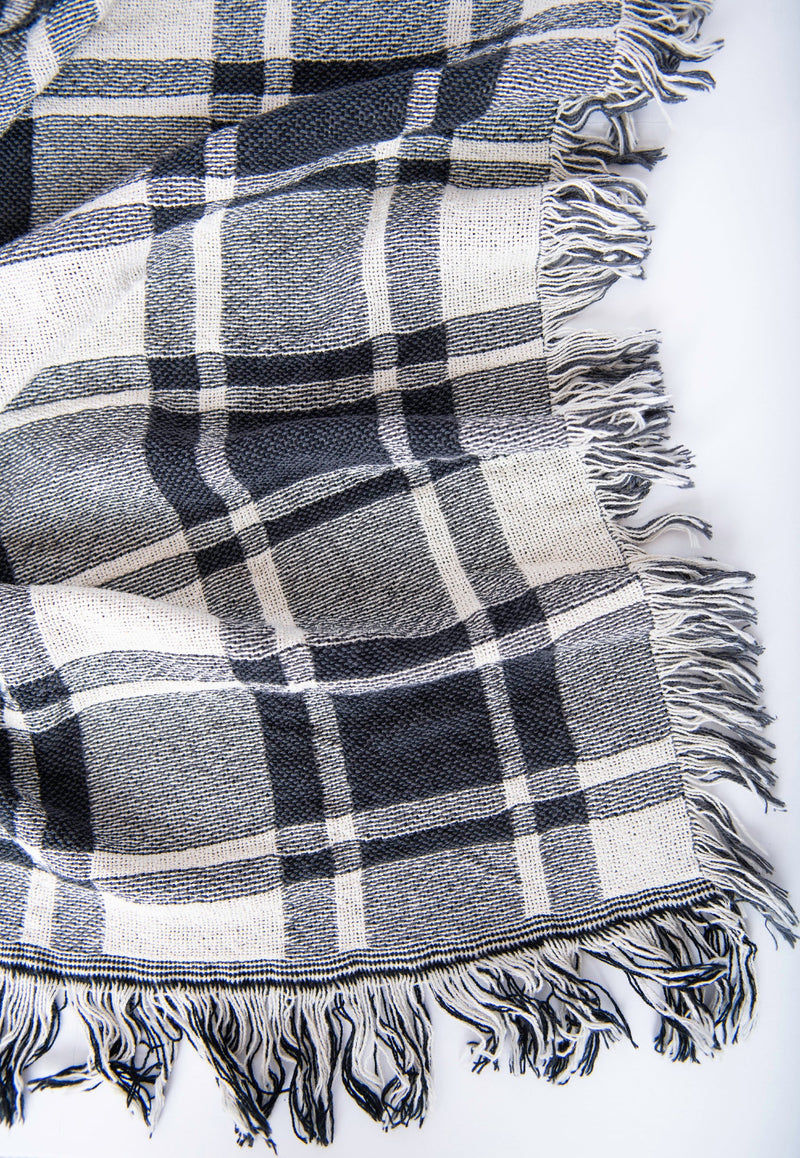 Ellis Black and White Plaid Jacquard Woven Throw Blanket-zoom-