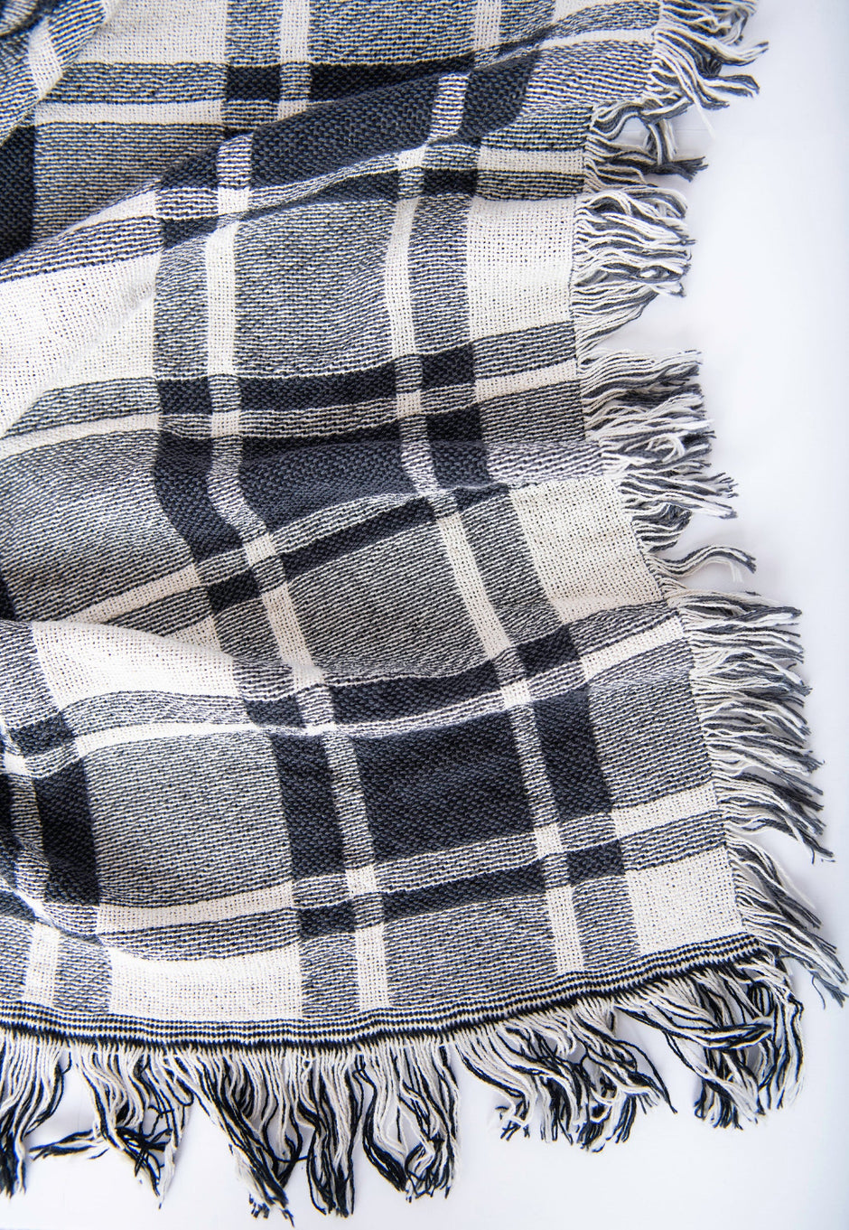 Ellis Black and White Plaid Jacquard Woven Throw Blanket