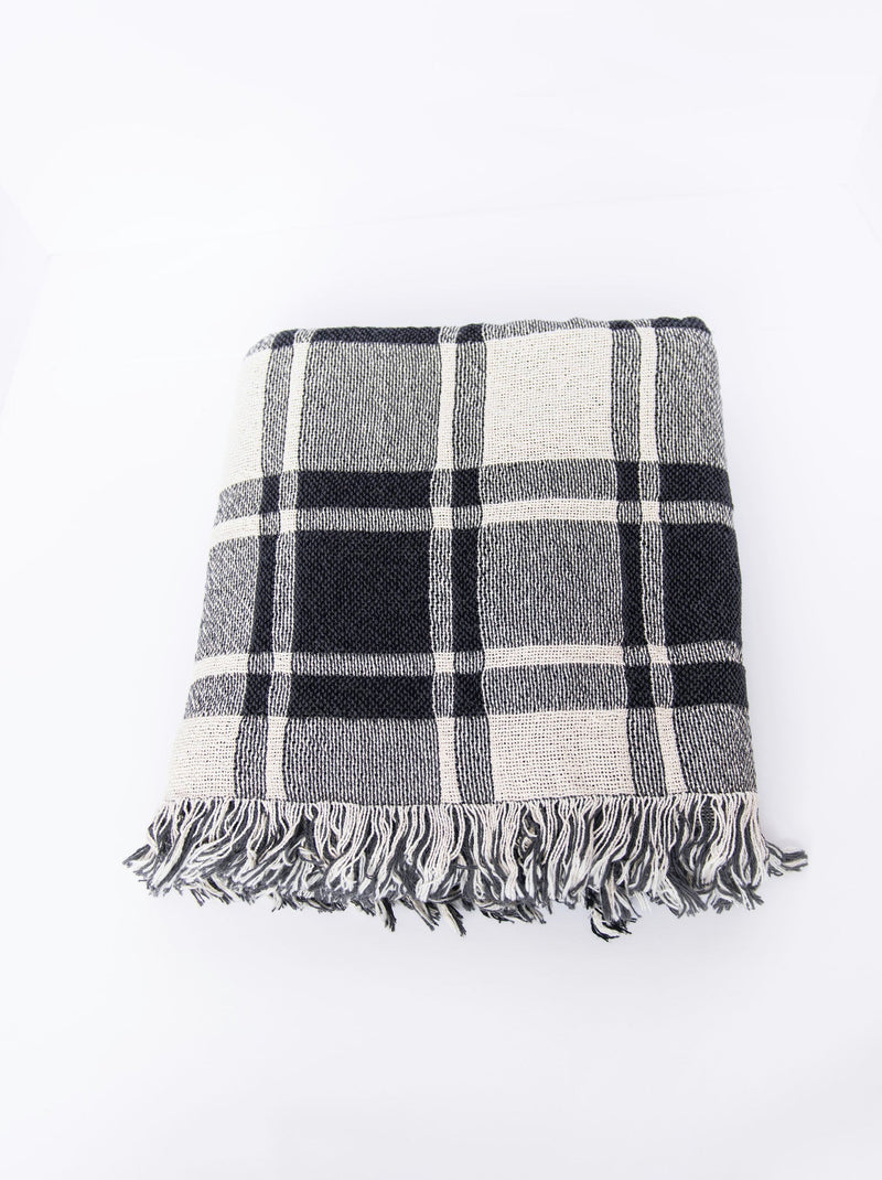 Ellis Black and White Plaid Jacquard Woven Throw Blanket-zoom-