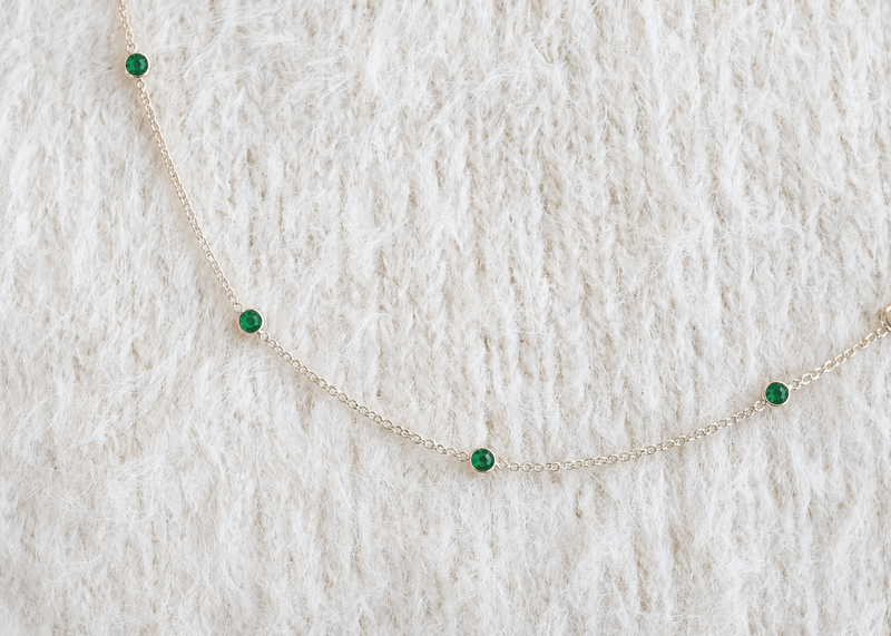 May Birthstone Emerald Bracelet | Sterling Silver & Gold Gemstone Jewelry-zoom-