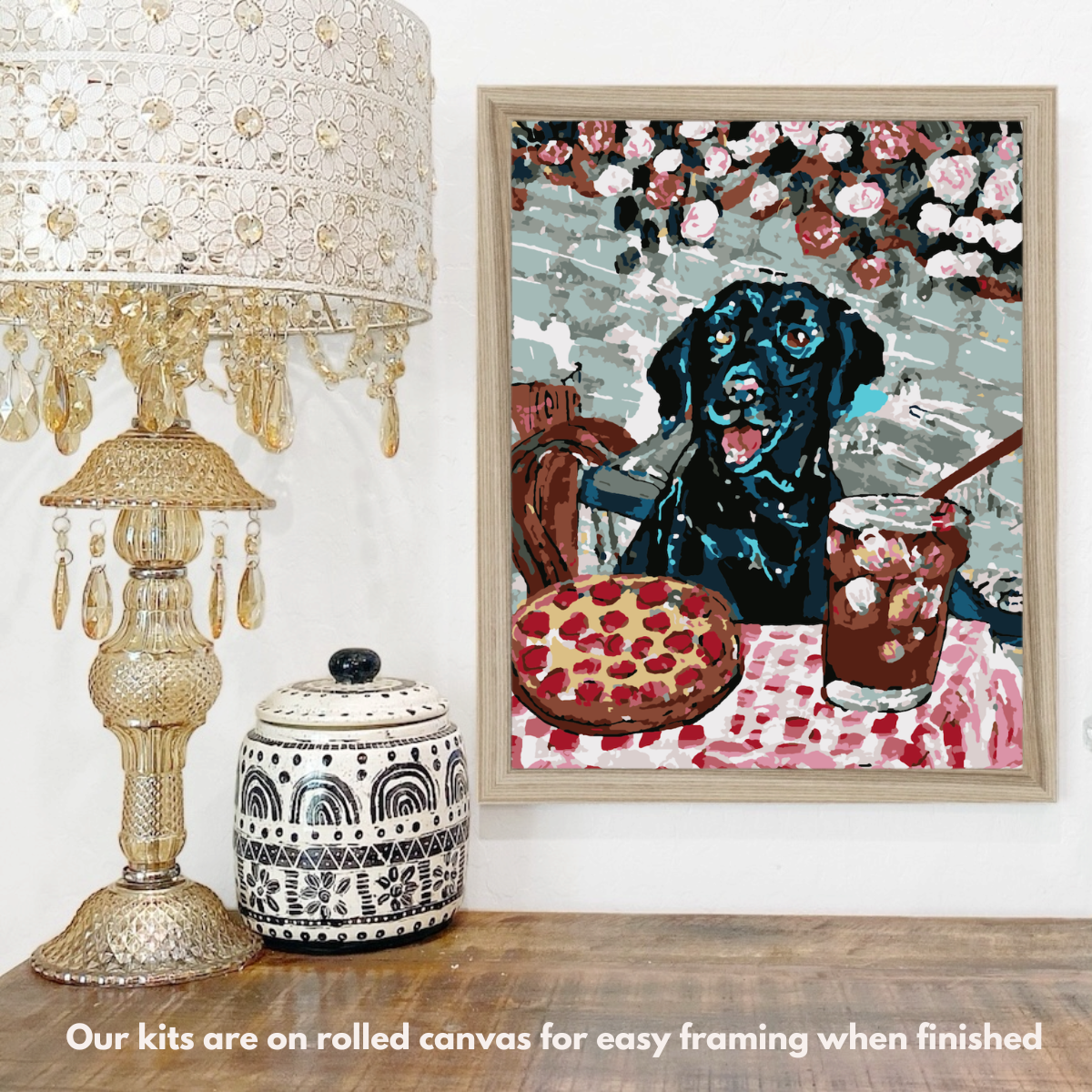Black Lab At Pizza Restaurant Paint by Numbers Kit