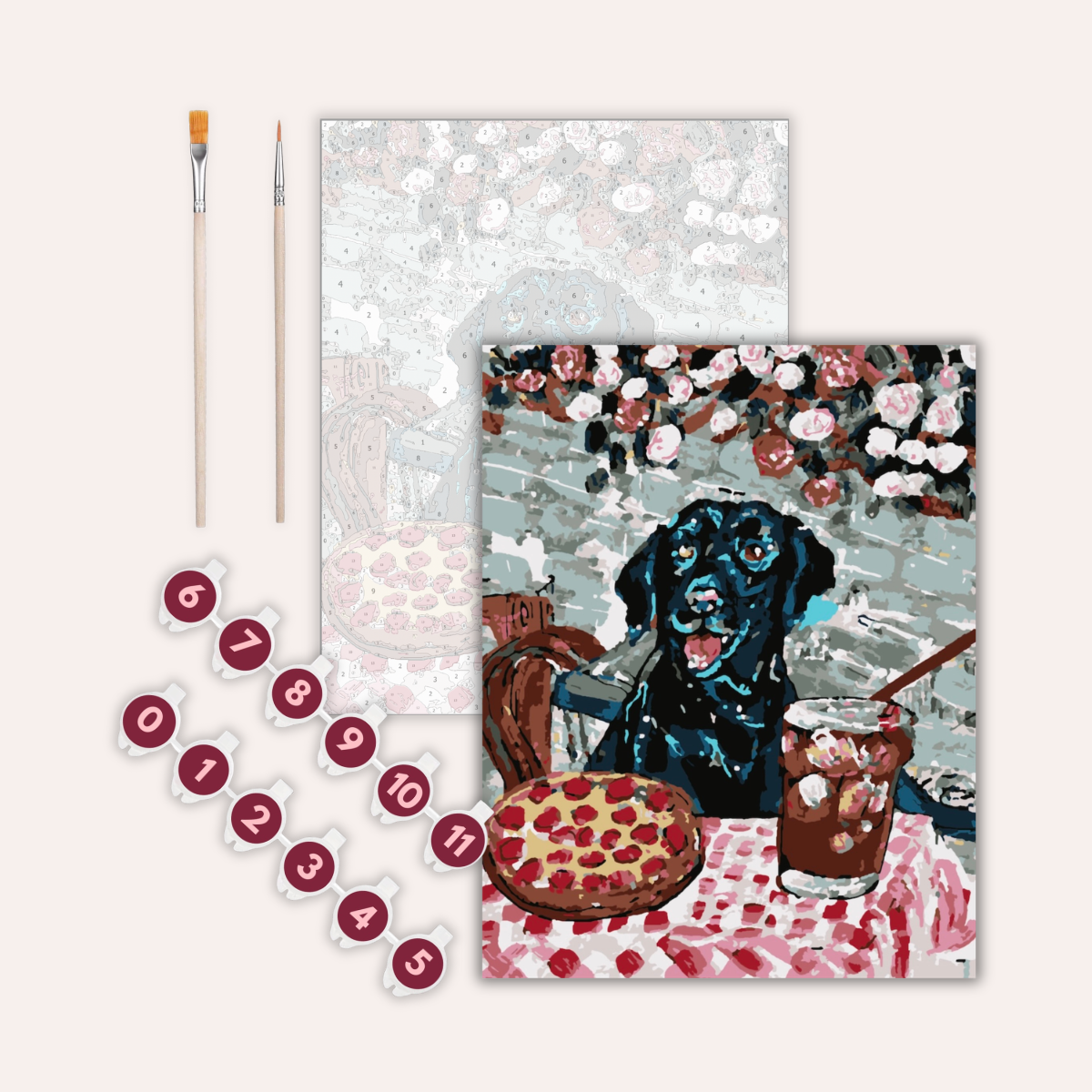 Black Lab At Pizza Restaurant Paint by Numbers Kit